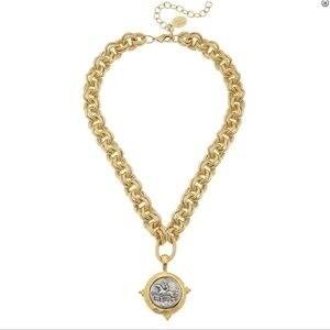 Equestrian horse Gold Chain Necklace with Silver Pendant Susan Shaw